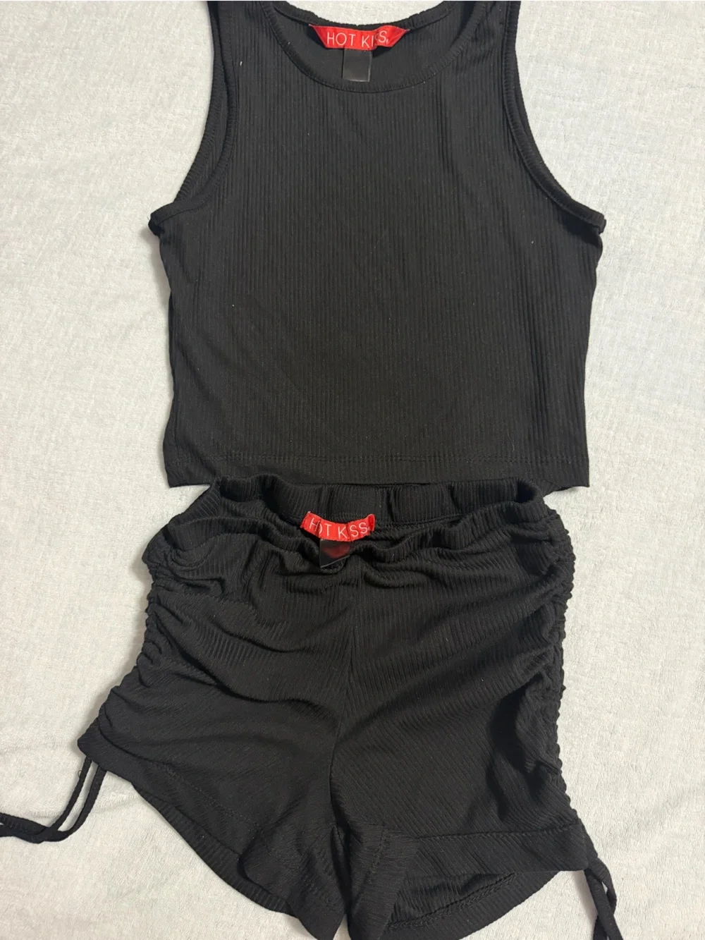 Kiss Black Ribbed Kids Tank One-Piece Set